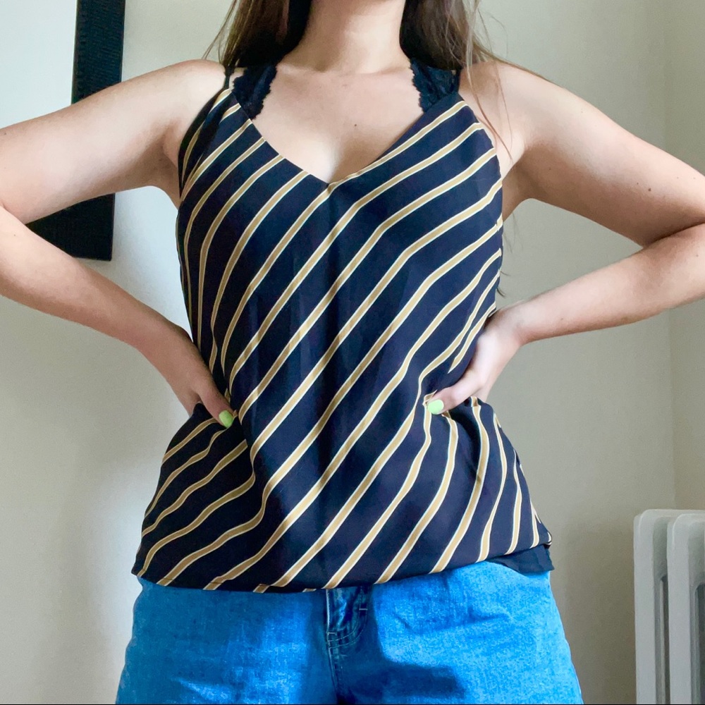 Socialite Black and Gold Striped Tank Top